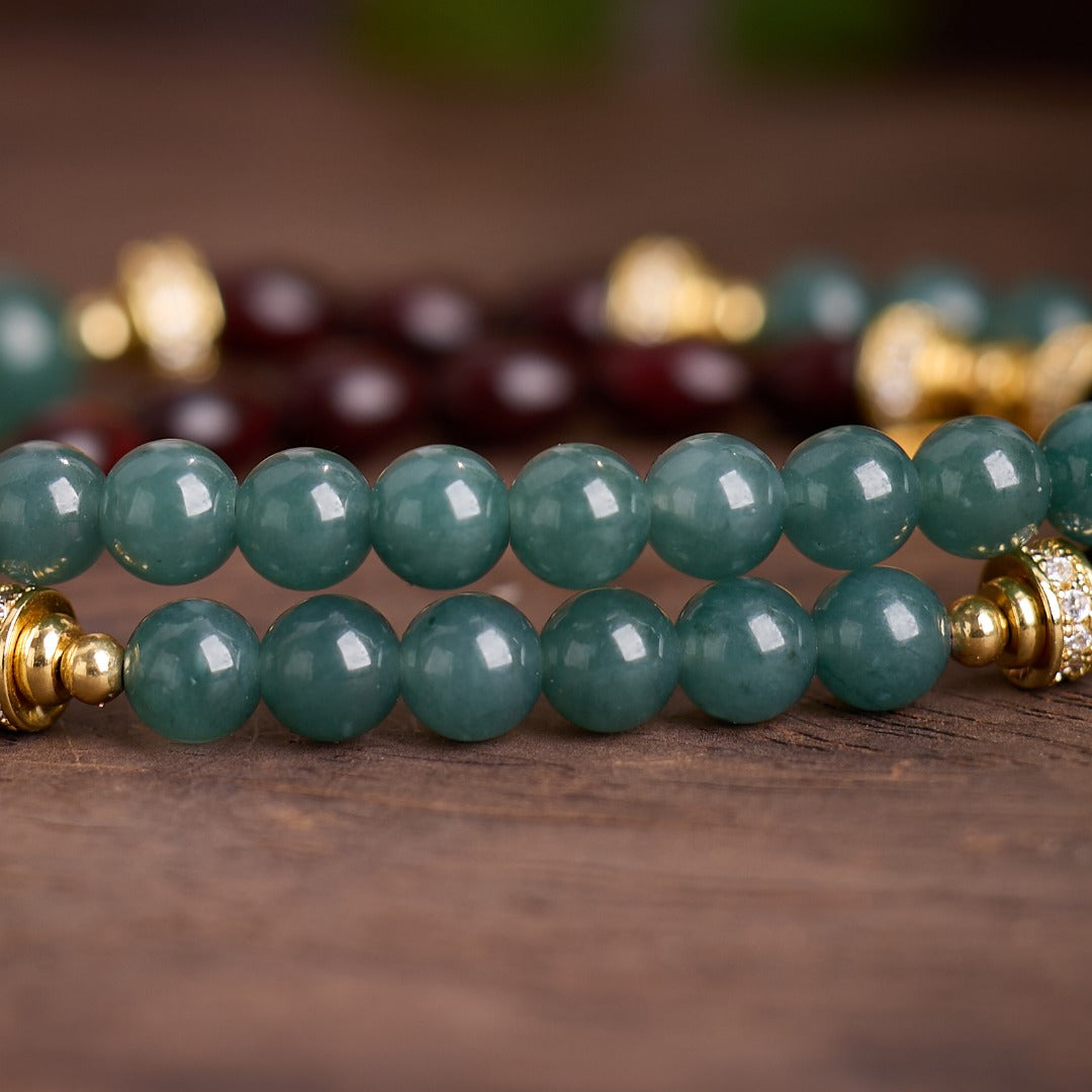 Bracelet de Richesse Feuille d'Or en Bois de Santal