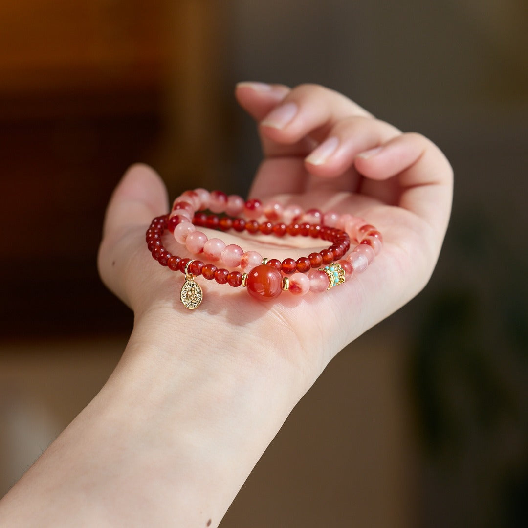 Red Agate & Strawberry Quartz Love Bracelet