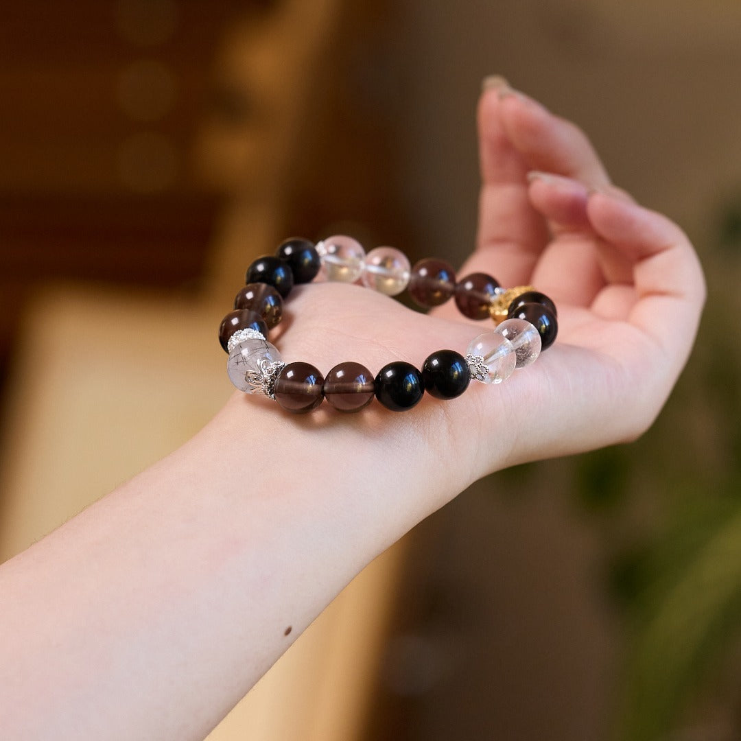 Rauchquarz- & Schwarzes Rutil-Reichtumsarmband