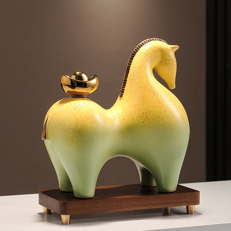 "Wealth Carrier" (Ma Shang You Qian) Modern Ceramic Horse – Earth Element Feng Shui Cure for Asset Accumulation & Stability