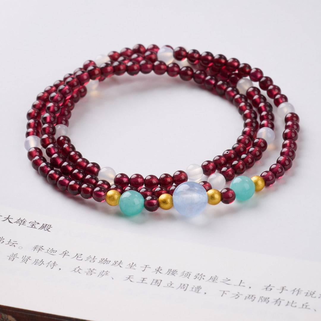 Deep Red Granat- & Aquamarin-Reichtumsarmband