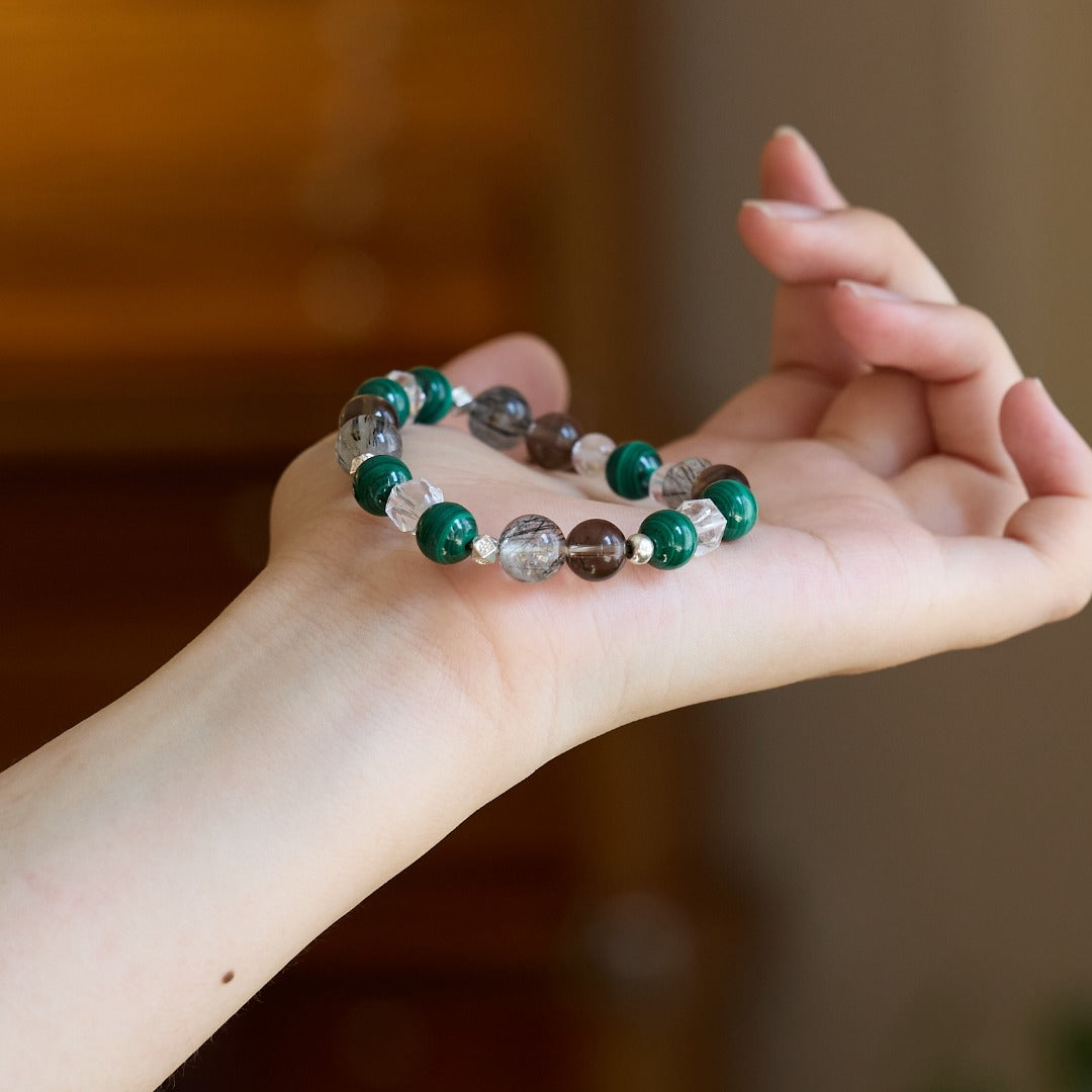 Malachite & Black Rutilated Quartz Wealth Bracelet