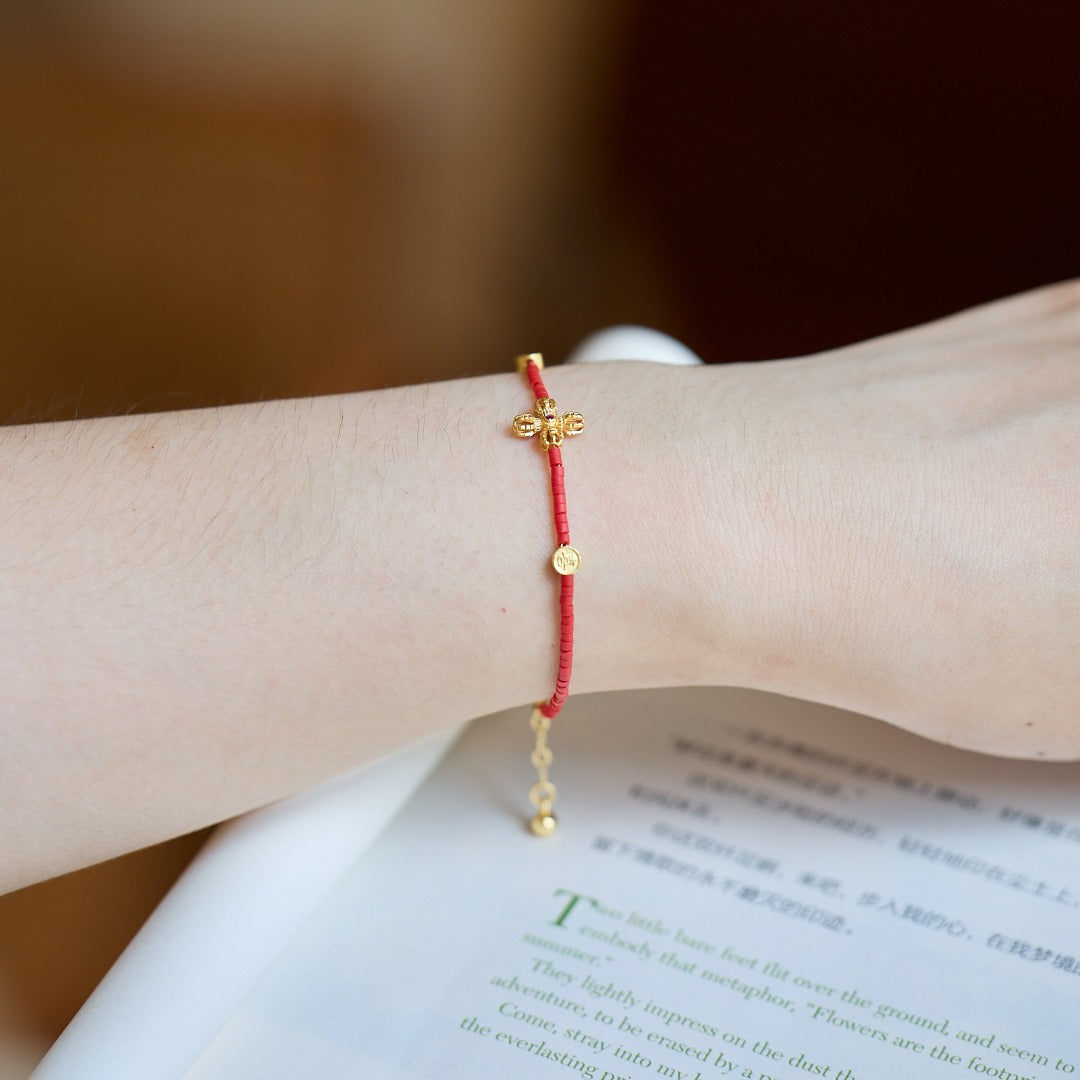 Cinnabar Vajra Cross Protection Bracelet