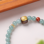 Pulsera de la Suerte Sutra de Cinco Líneas de Jade Azul Verdoso