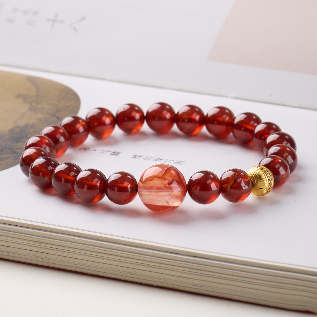 Wine Red Garnet & Hematoid Quartz Wealth Bracelet