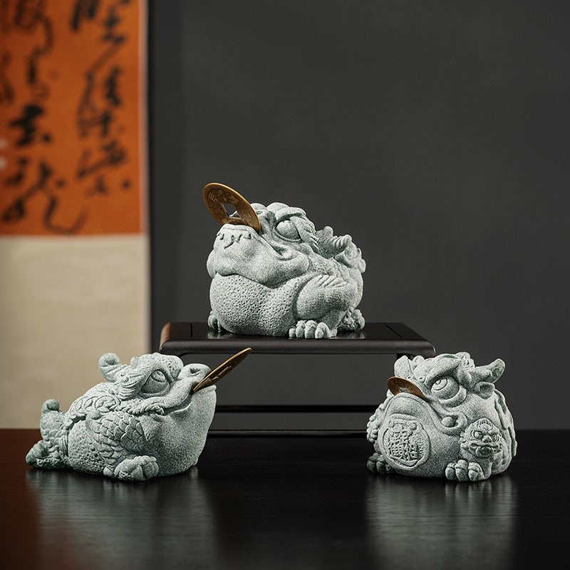 Feng Shui "Jin Chan" Money Toad | Green Sandstone Wealth Frog Tea Pet for Office & Home Protection