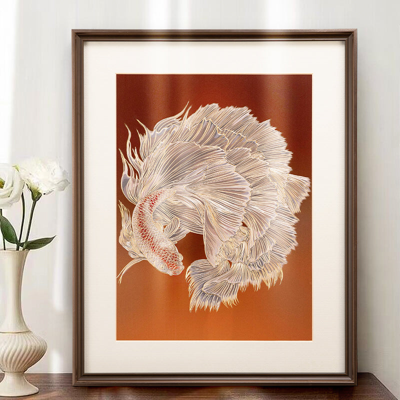 "Golden Koi of Prosperity" (Jin Li) Hand-Carved Solid Brass Wall Art – Metal Element Feng Shui Cure for Abundance & Career Success