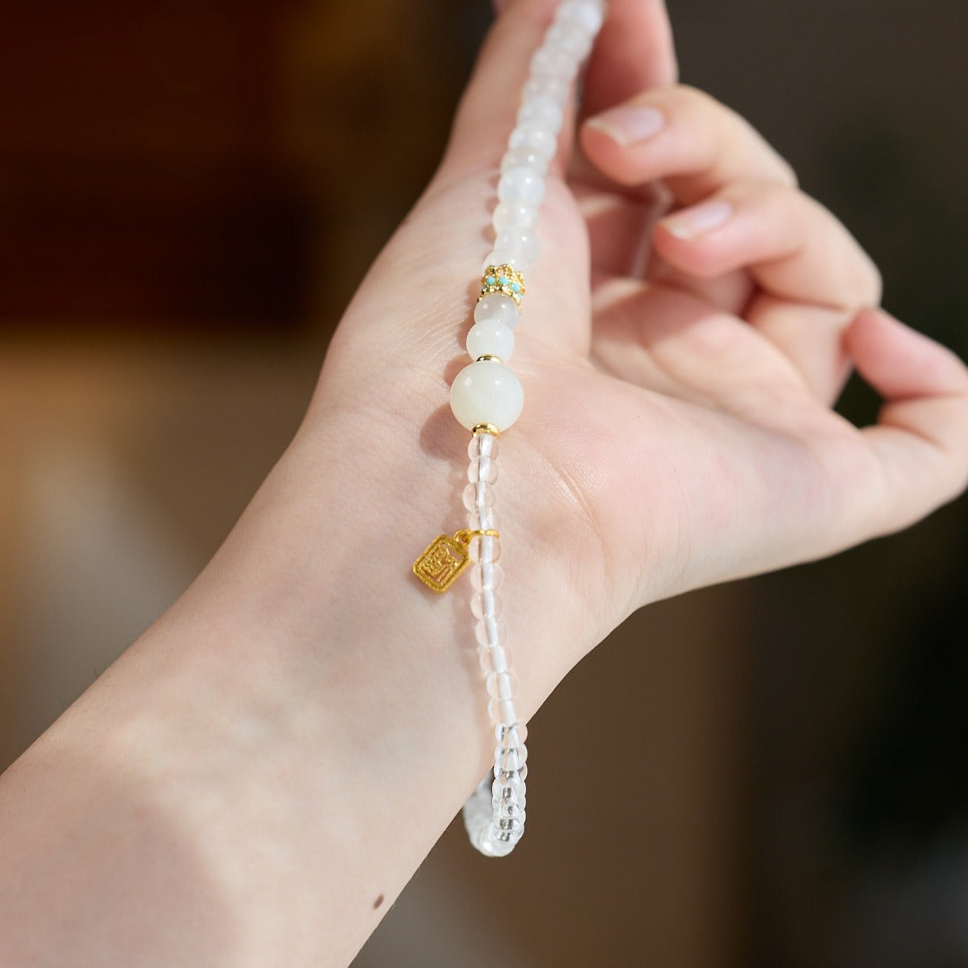 White Agate & Crystal Fortune Blessing Bracelet