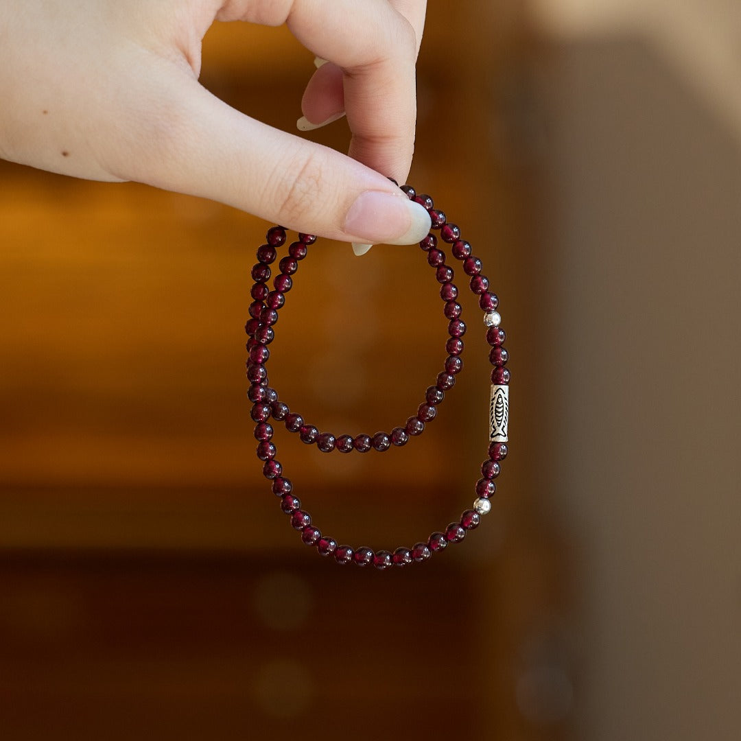 Red Garnet Abundance Silver Wrap Bracelet