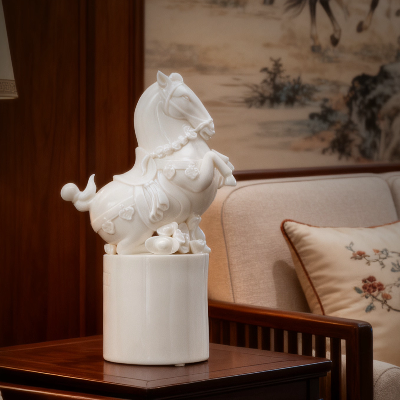 "Immediate Wealth" (Ma Shang) Porcelain Horse Statue – Feng Shui Cure for Fast Career Growth & Prosperity