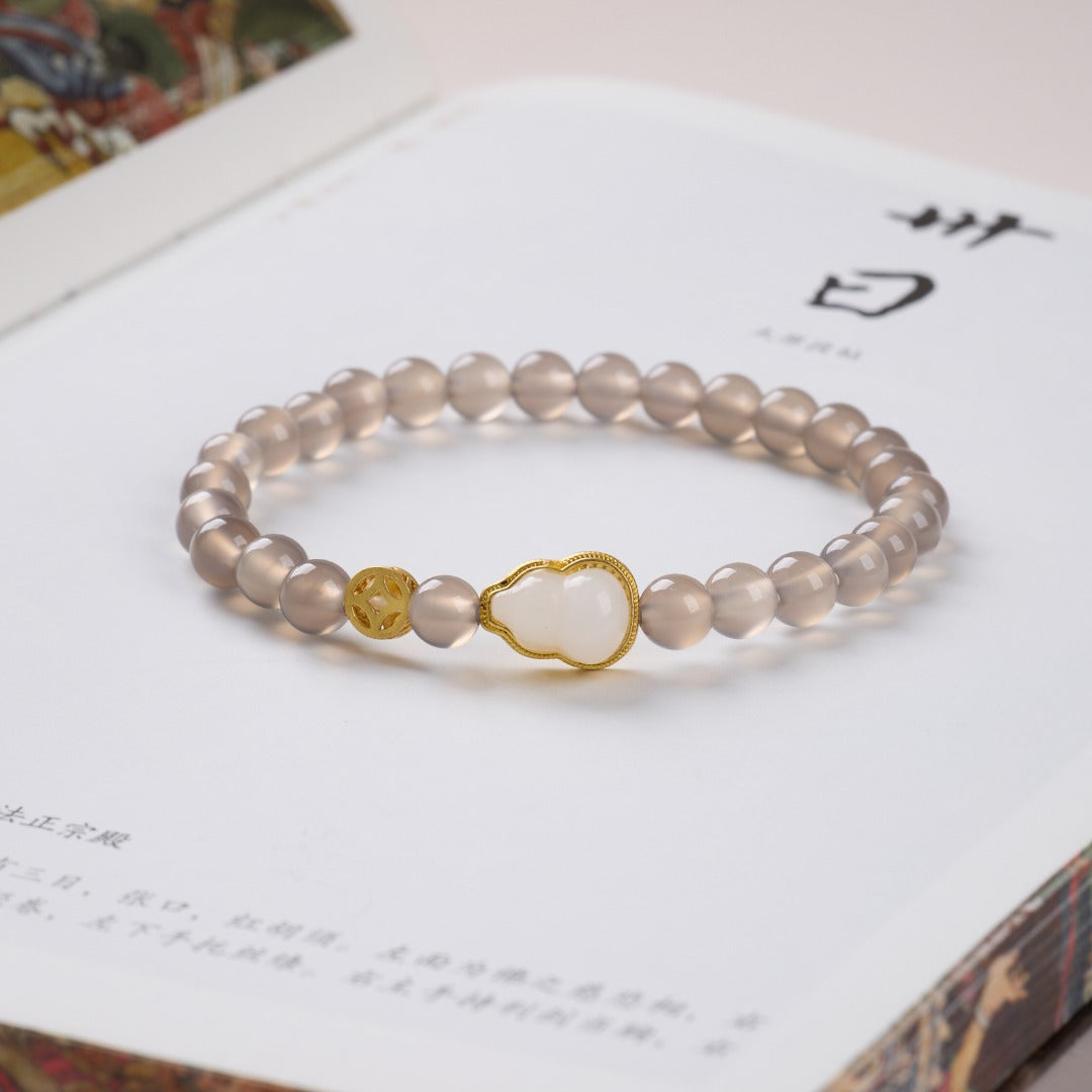 Misty Agate & Gold Inlaid Jade Gourd Bracelet