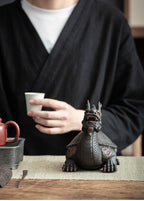 Obsidian Black Pottery Dragon Turtle Guardian