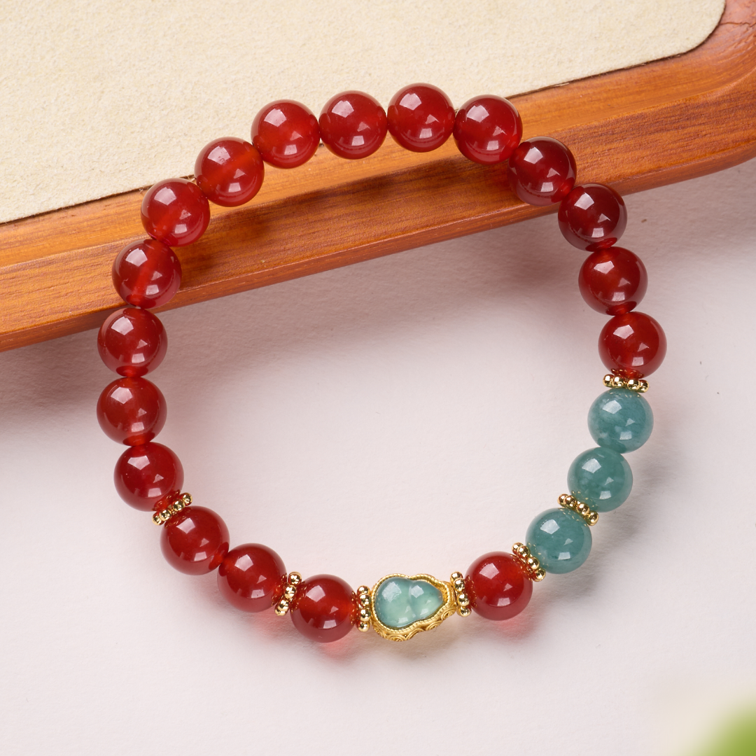Pulsera de la Fortuna con Calabaza de Ágata Roja y Jade