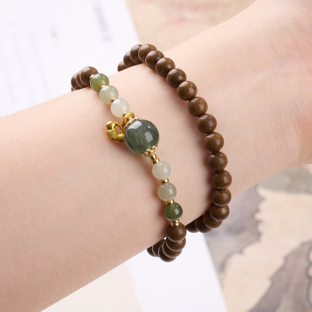 Green Rutilated Quartz Sandalwood Ruyi Bracelet