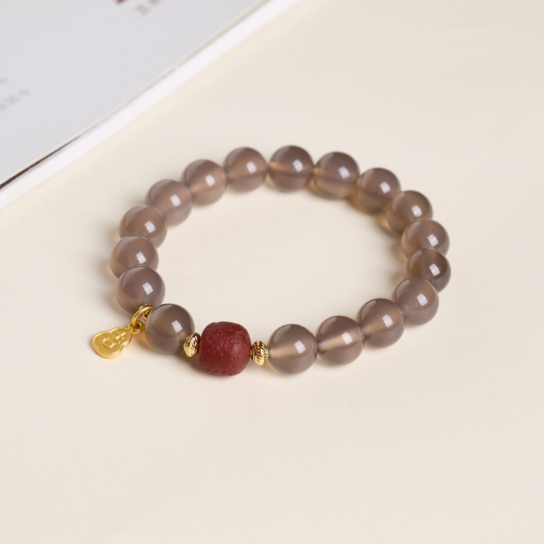 Ice Grey Agate Cinnabar Gourd Wealth Bracelet
