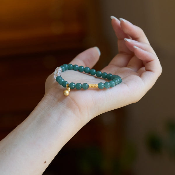 Jade- & Quarz-Kürbis-Reichtums-Mantra-Armband
