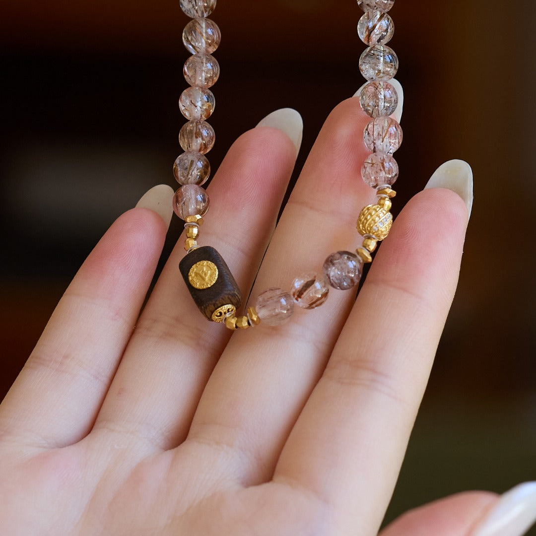 Celestial Wealth Crystal & Inlaid Wood Bracelet