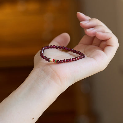Wine Red Garnet Enamel Luck Bracelet