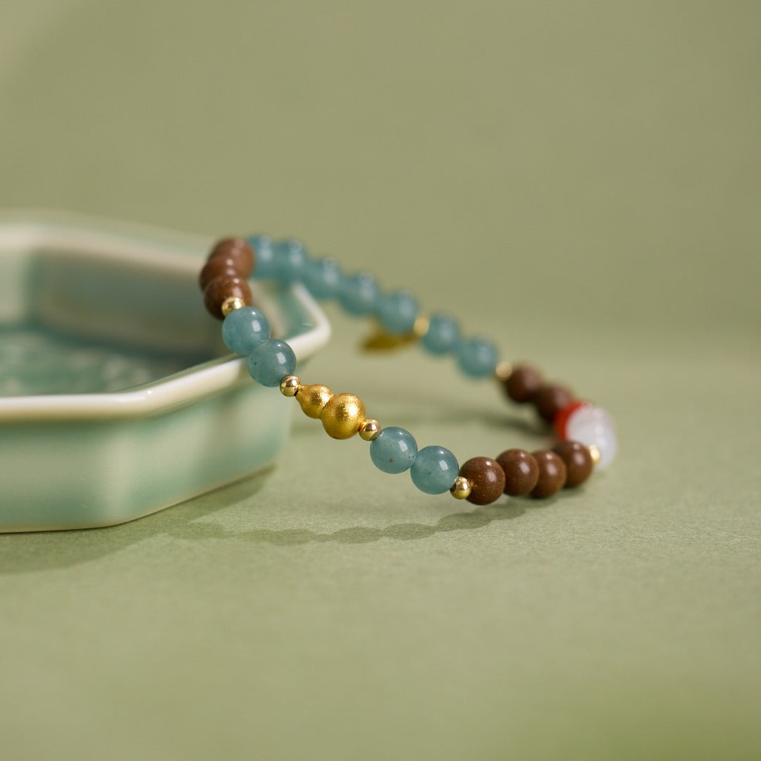 Bracelet parfumé multi-gemmes Gourd doré & feuille