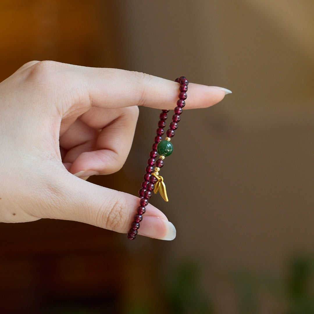 Golden Branch Jade Leaf Garnet Bracelet