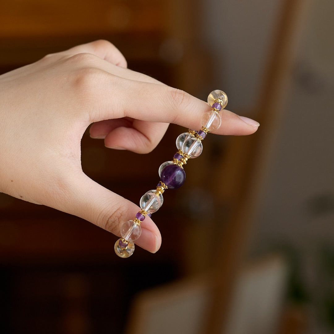 Bracelet Sagesse Violette en Améthyste et Quartz Clair