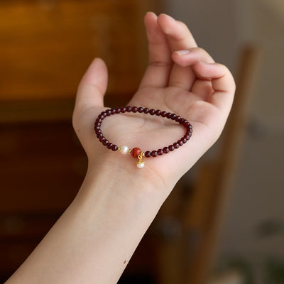 Crimson Garnet & Nanhong Agate Dainty Bracelet