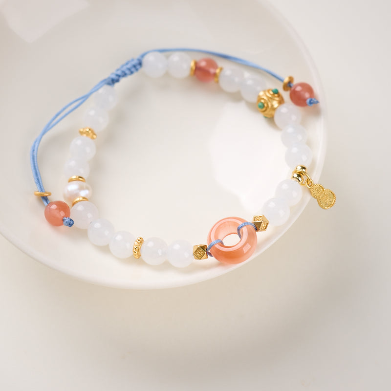 Weißer Achat Flaschenkürbis- & Sicherheitsverschluss-Armband