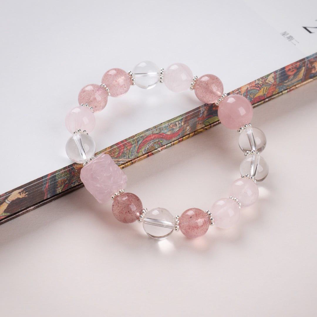 Pulsera de Atracción de Amor de Cuarzo Rosa Fresa