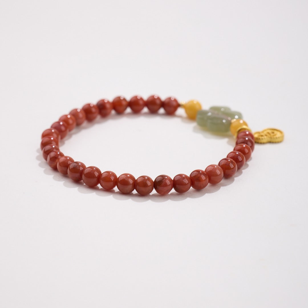 Bracelet Porte-Bonheur Gourd en Agate Rouge & Jade
