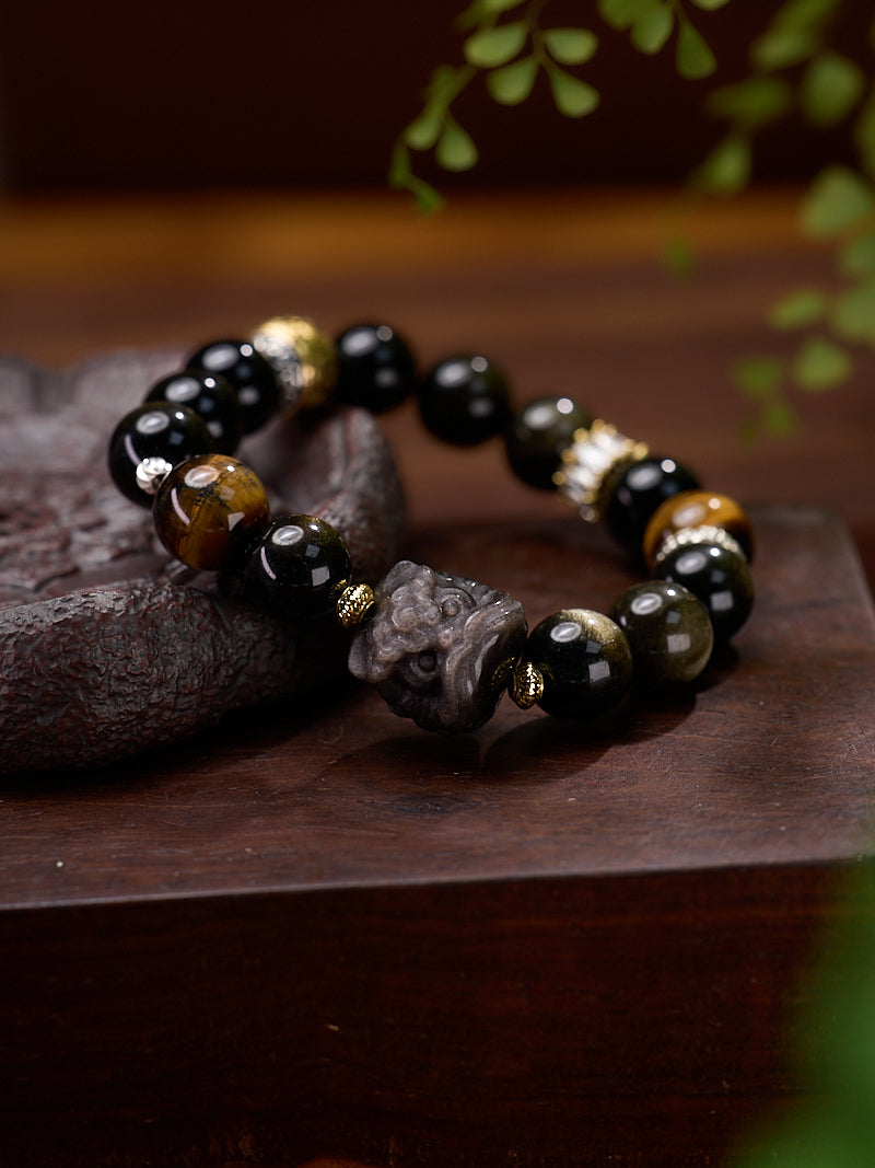 Gold Sheen Obsidian Pixiu Wealth Bracelet