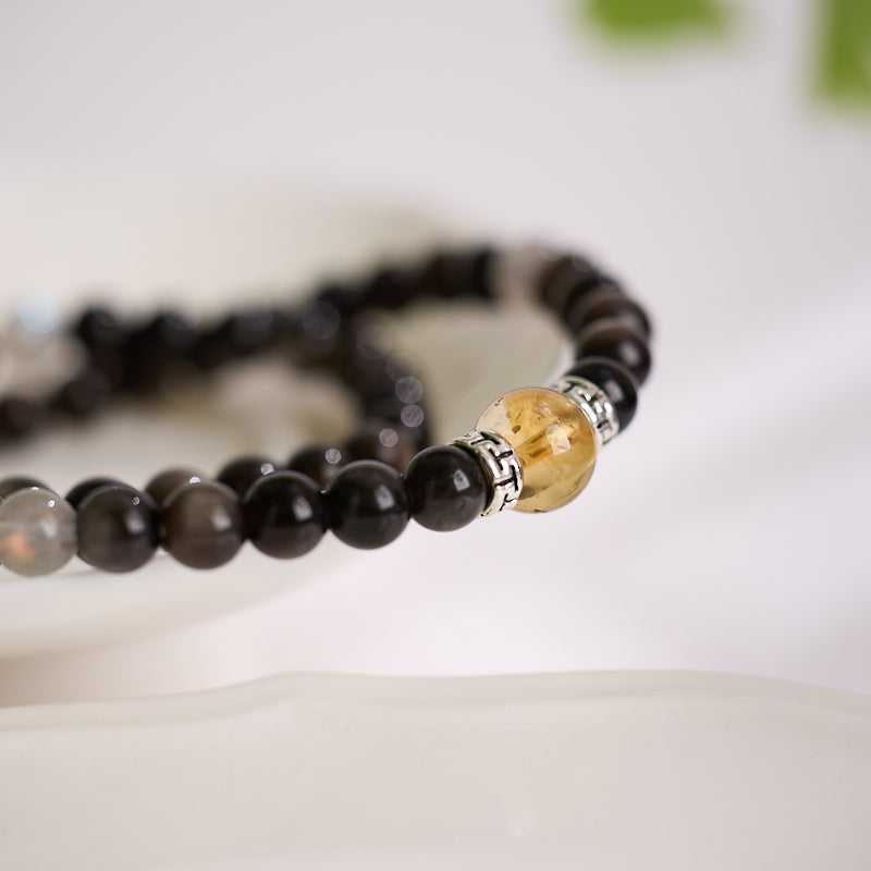 Silver Obsidian & Citrine Wealth Bracelet