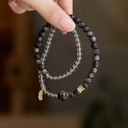 Silver Sheen Obsidian & Rauchquarz Federarmband