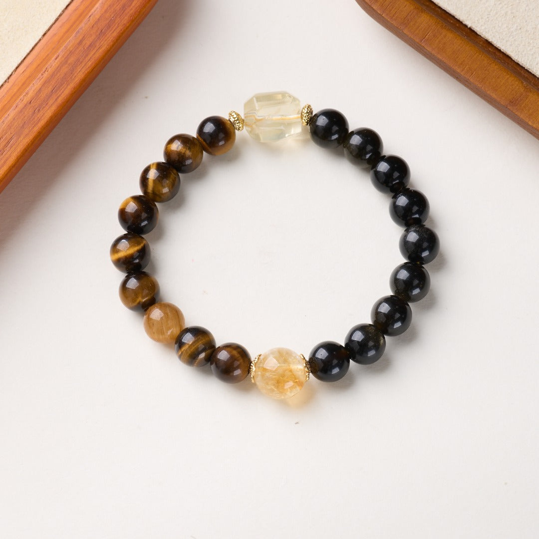 Golden Tiger Eye & Obsidian Wealth Bracelet