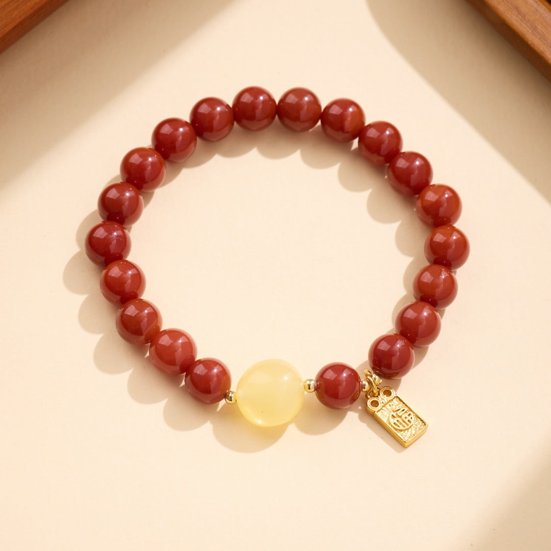 Bracelet Porte-bonheur en Agate Rouge du Sud & Ambre