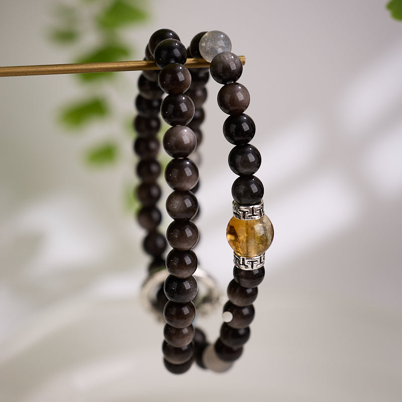 Silver Obsidian & Citrine Wealth Bracelet