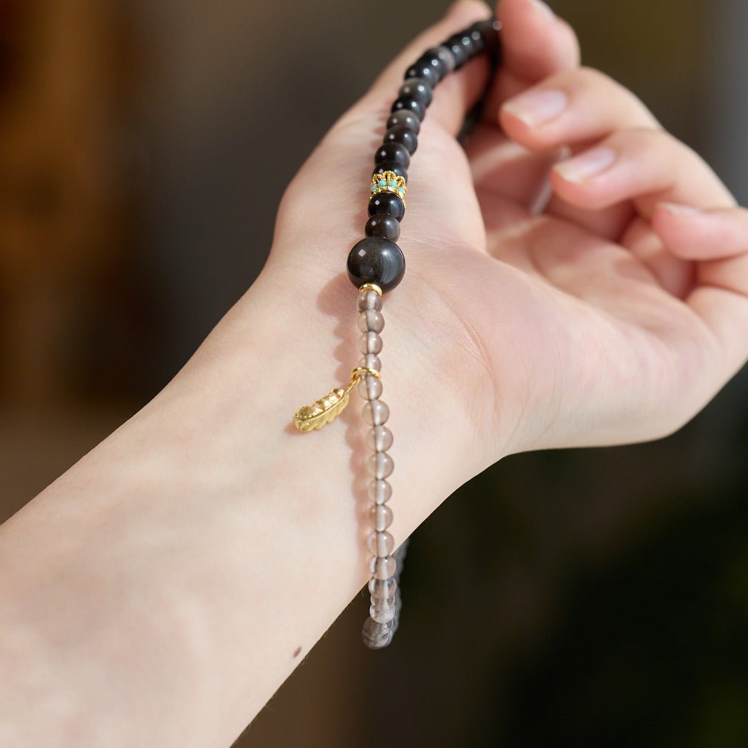 Silver Sheen Obsidian & Rauchquarz Federarmband