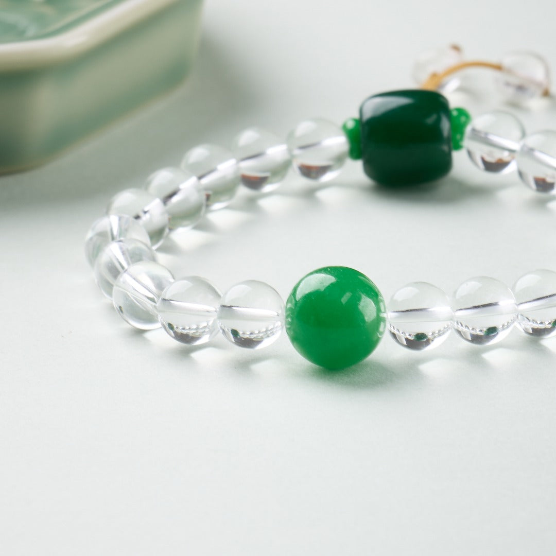 Reines Weißes Kristall- & Grünes Achat Zen-Armband