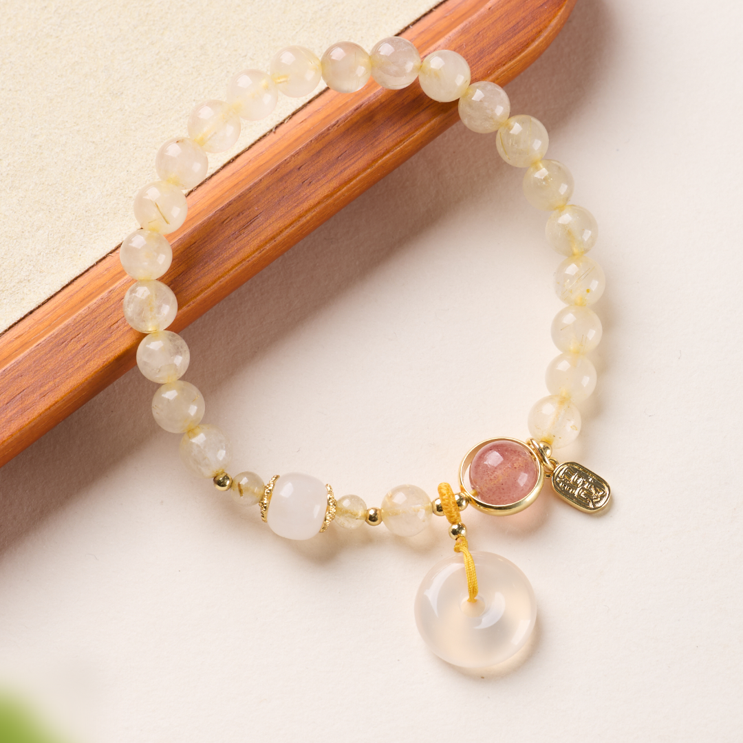 Golden Rutilated Strawberry Quartz Wealth Bracelet