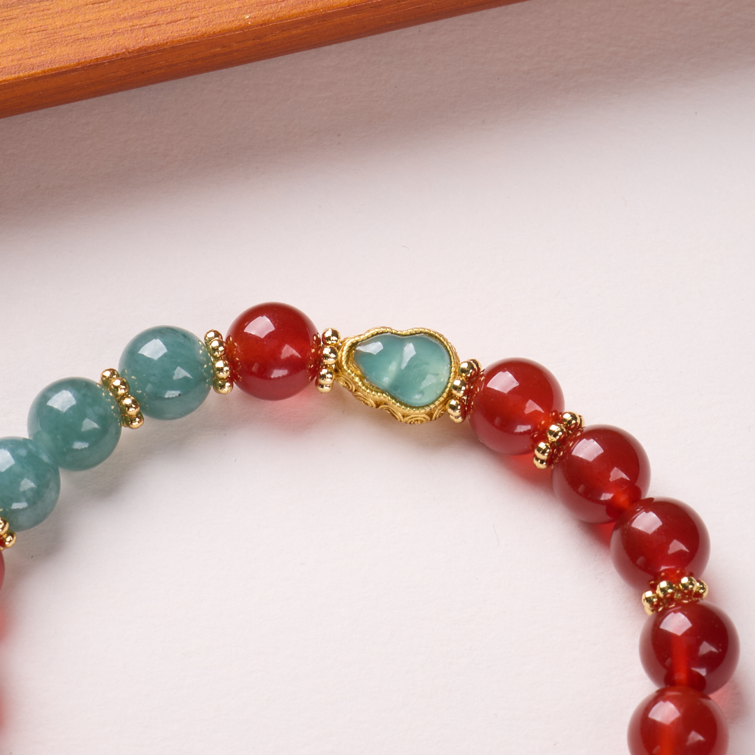 Pulsera de la Fortuna con Calabaza de Ágata Roja y Jade