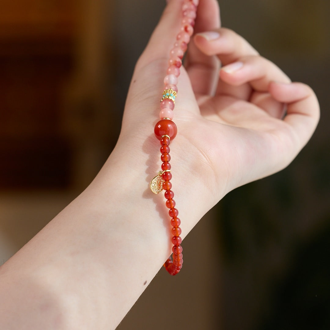 Red Agate & Strawberry Quartz Love Bracelet