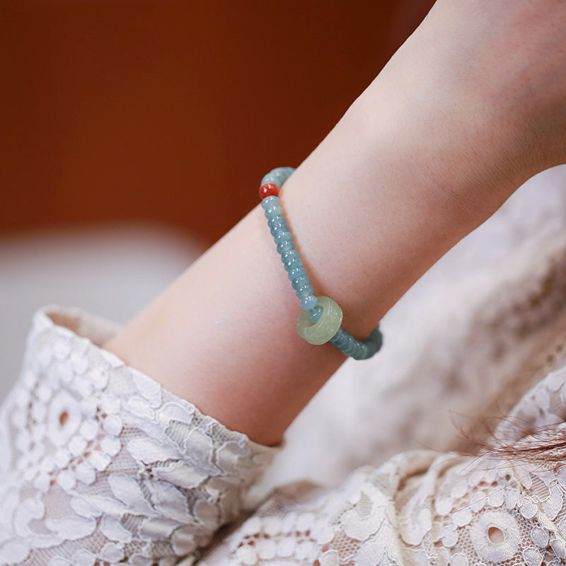 Teal Jade Abacus & Rolling Ring Bracelet