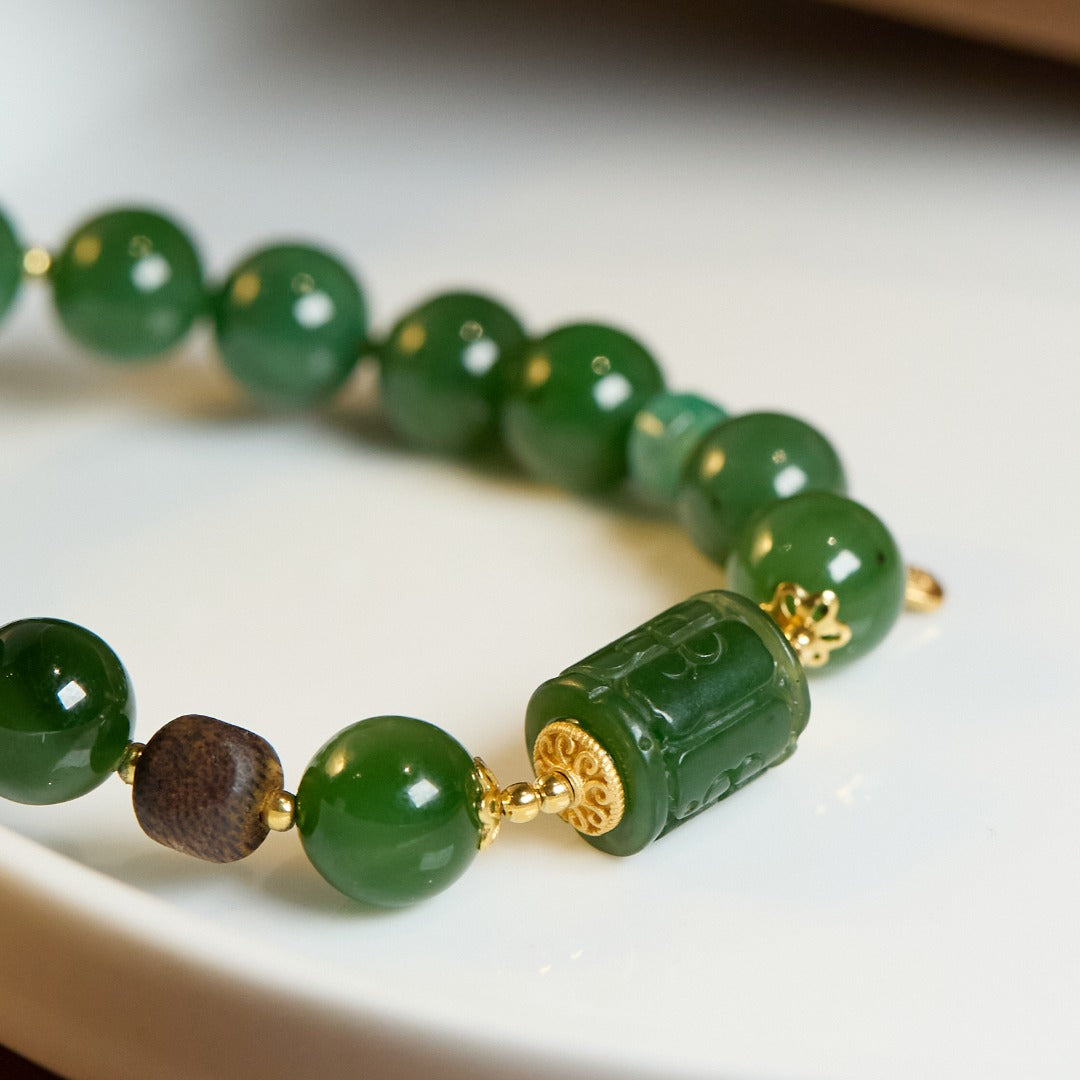 Bracelet de richesse en jade vert épinard