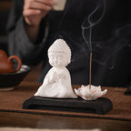 Zen Little Buddha White Porcelain Incense Set