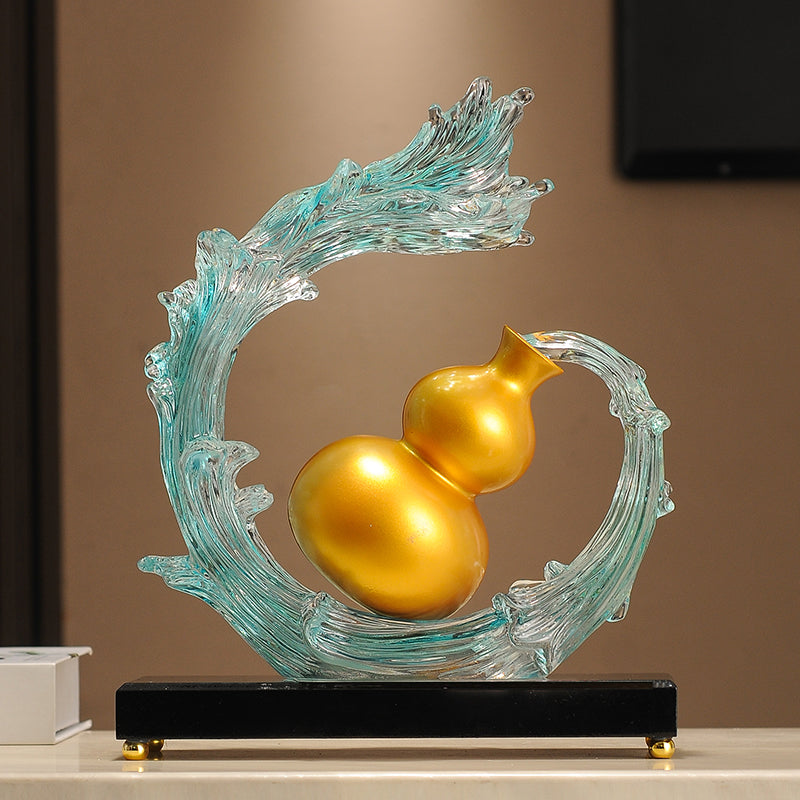 "Rising Fortune" (Shui Qi) Golden Gourd on Wave – Water-Metal Feng Shui Cure for Health & Wealth Flow