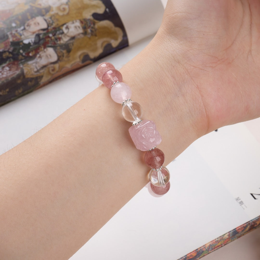 Buddha Stones Natural Strawberry Quartz Crystal Money Bag Charm Positive Bracelet Buddha Stones Natural Strawberry Quartz Crystal Money Bag Charm Positive Bracelet