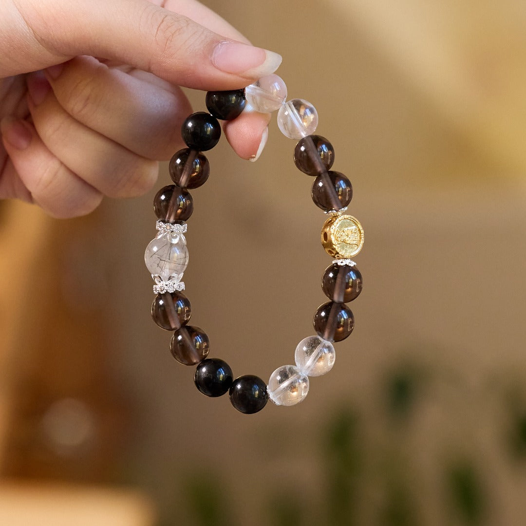 Rauchquarz- & Schwarzes Rutil-Reichtumsarmband