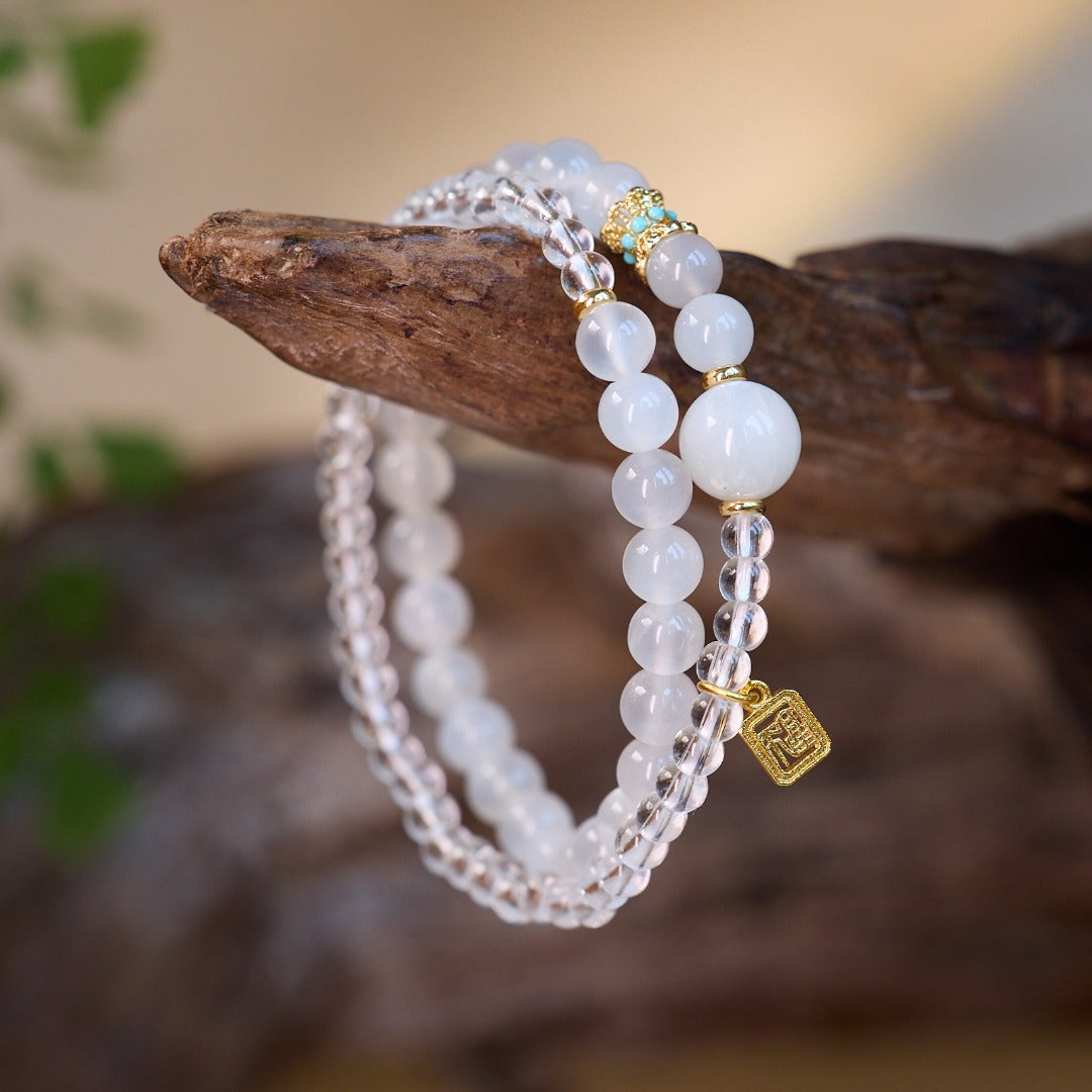White Agate & Crystal Fortune Blessing Bracelet