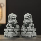 Imperial Blue Sandstone Foo Dogs Pair