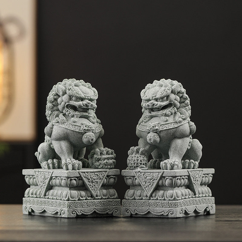Imperial Blue Sandstone Foo Dogs Pair