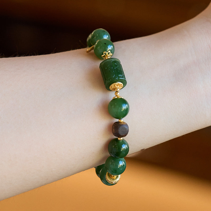Bracelet de richesse en jade vert épinard